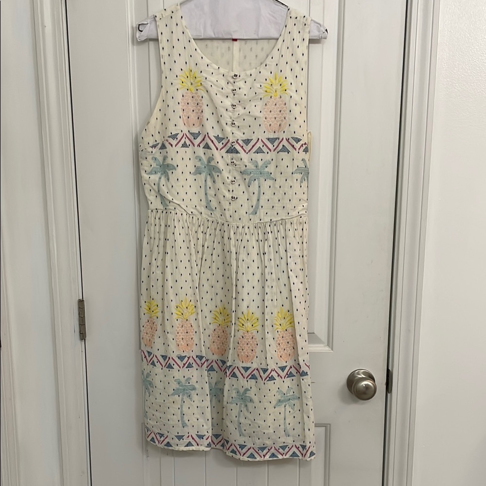 K Derhy Large Pineapple Print Dress - Cream